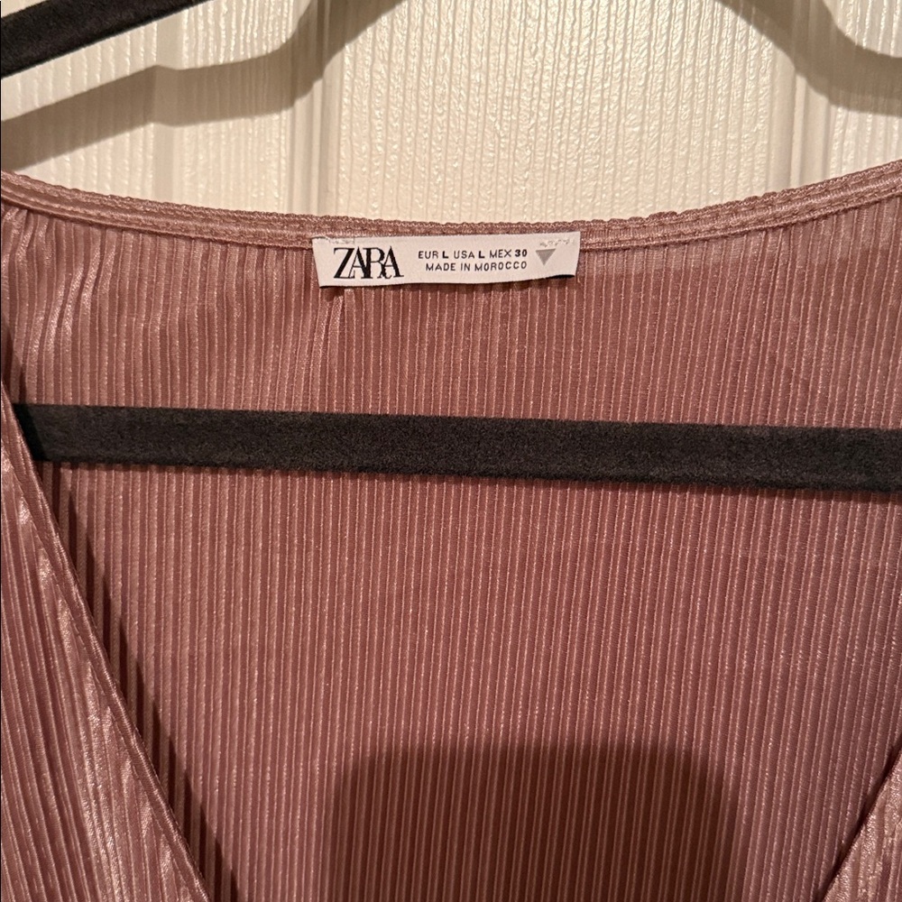 Zara Champagne Color Long Sleeve V-Neck Blouse - Picture 3 of 4